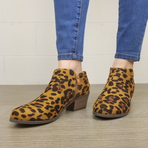 Vegan Suede Leopard Print Ankle Booties - Picture 3 of 6